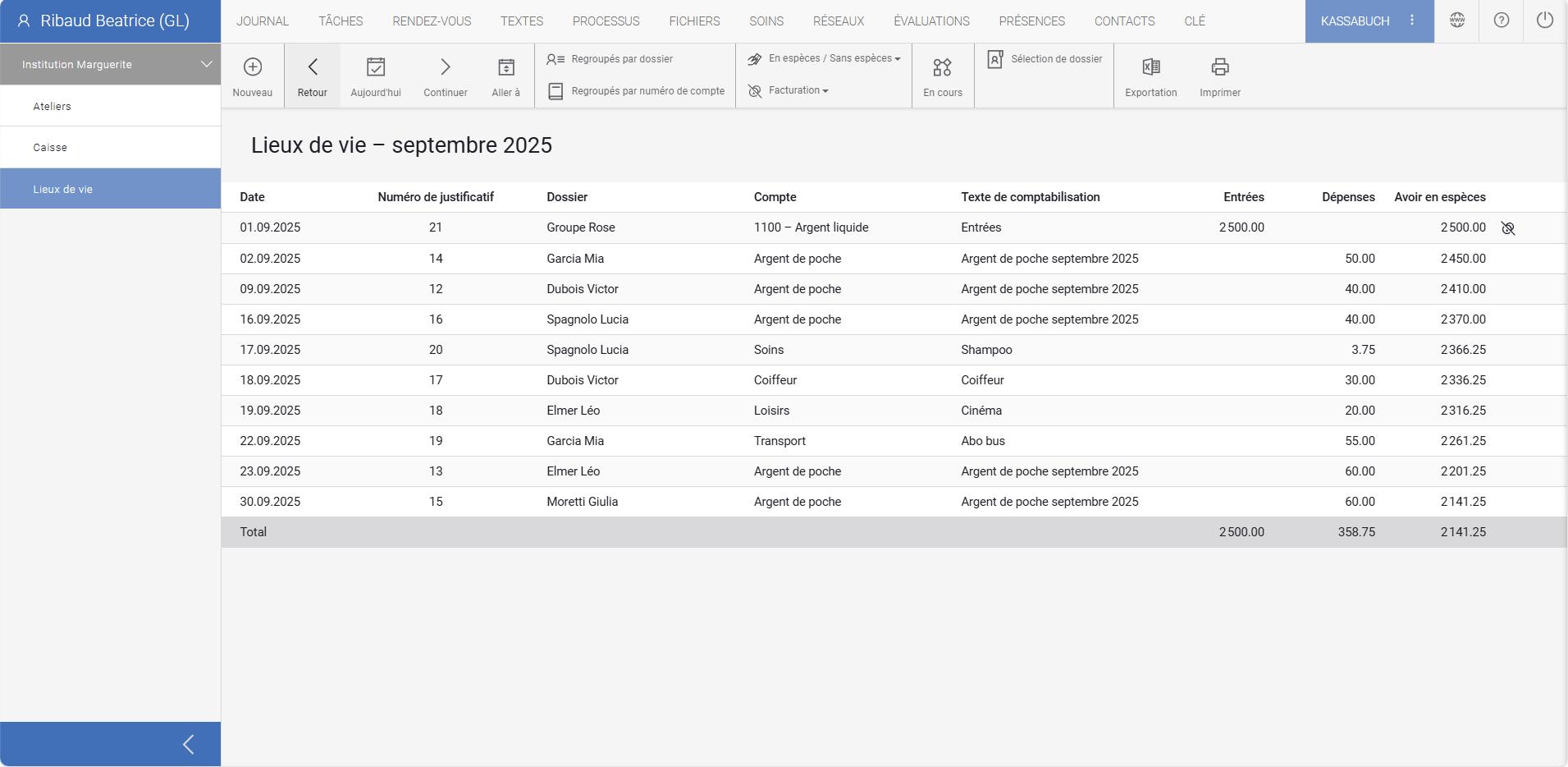 Screenshot Kassabuch FR