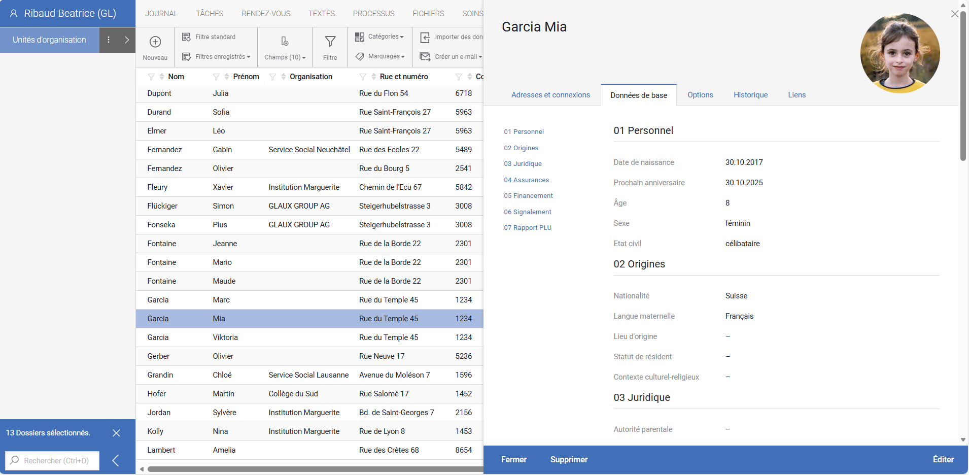 Screenshot Kontakt & Stammdaten FR